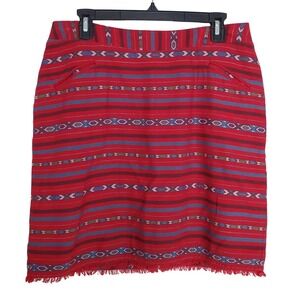 RYAN Michael Red Geometric Stripe Cotton Fringed Mini Skirt Western Aztec  SZ8
